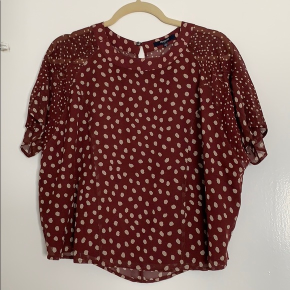 Madewell Tops - Madewell short sleeve silk maroon polka dot top xs